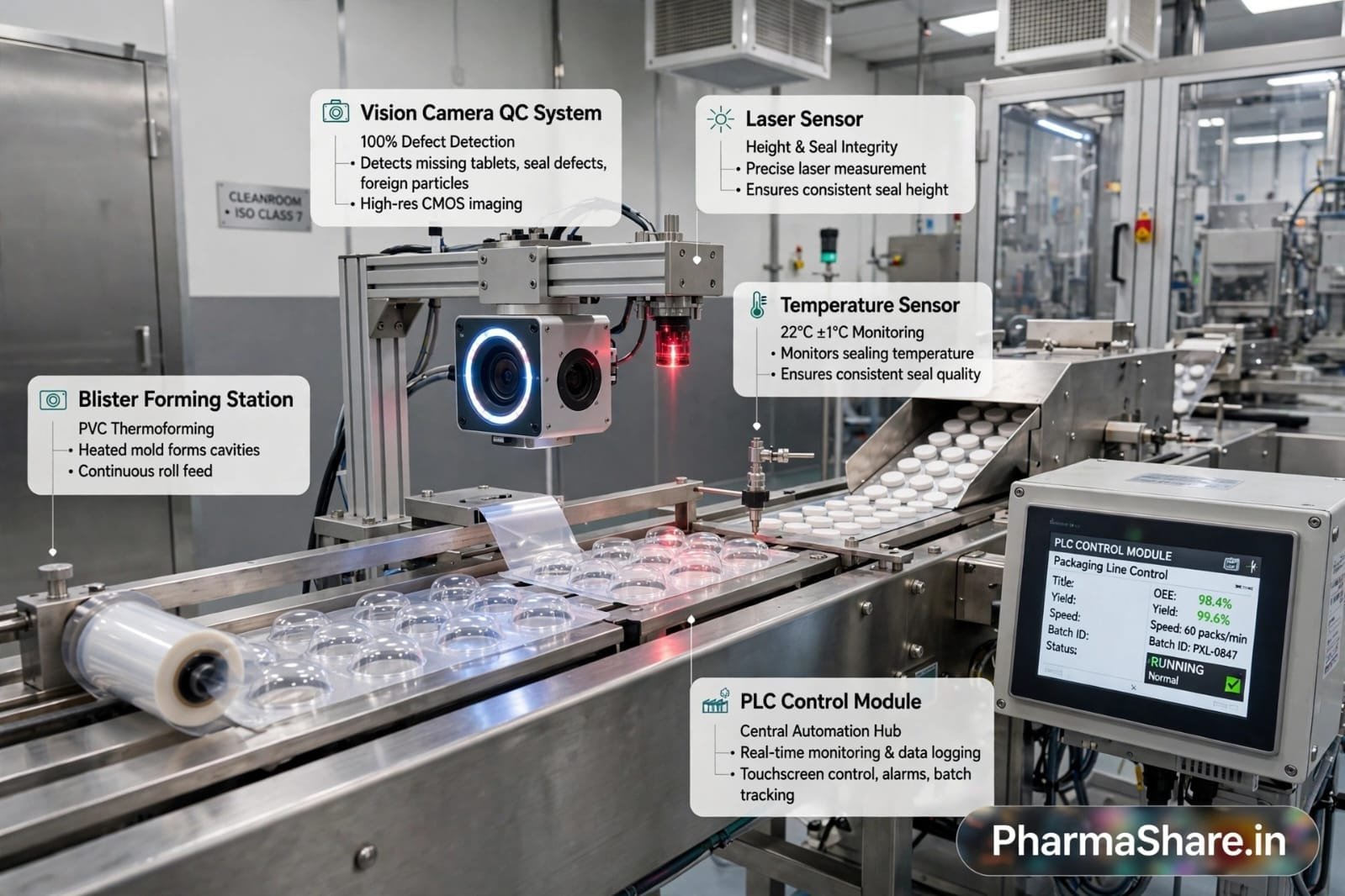 "Learn about 12 types of sensors used in pharmaceutical packaging - vision, temperature, leak detection, serialization, checkweighers and their functions for FDA compliance."